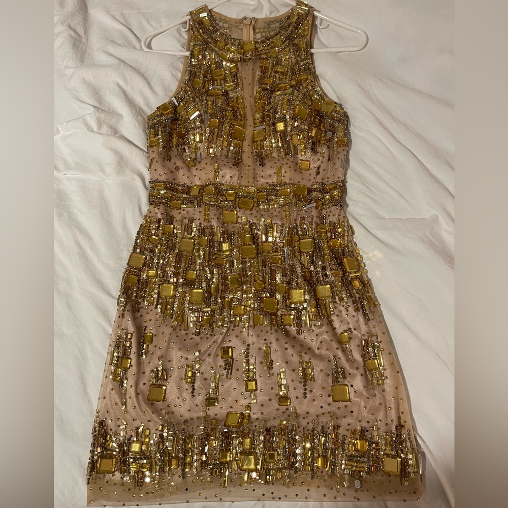 Gold Embellished Sleeveless Dress